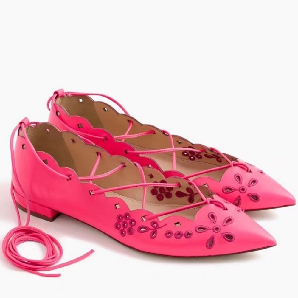 J. Crew Leather Eyelet Lace-up Flats F1230